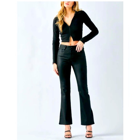 Hidden Jeans Denim - HIDDEN JEANS RYAN BLACK COATED CROPPED BOOTCUT JEANS WITH SIDE SLITS SIZE 25